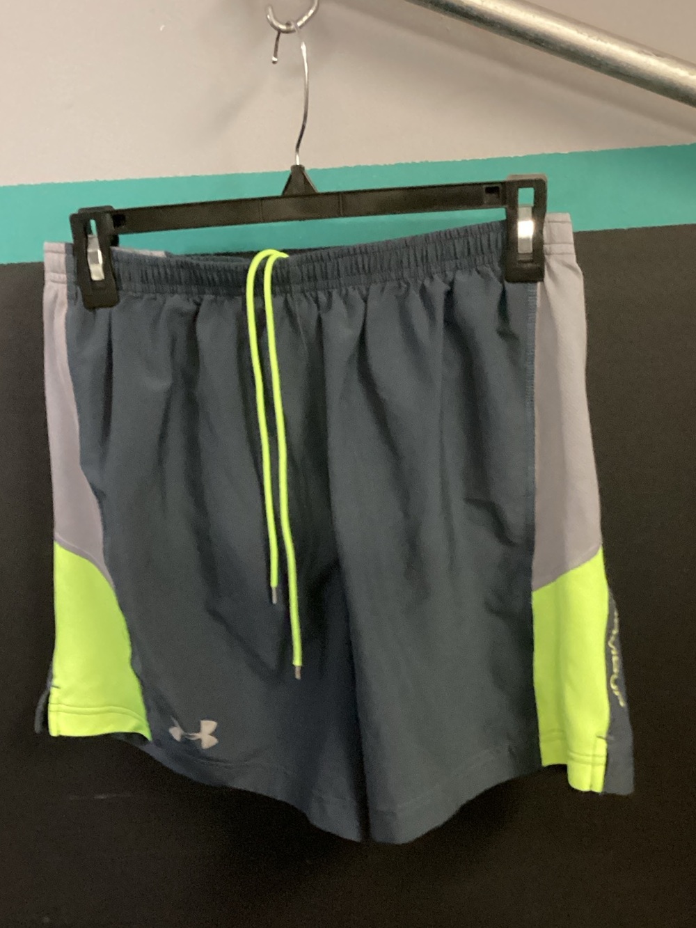 Under Armour Men’s Navy with Neon Green Trim Athletic Shorts